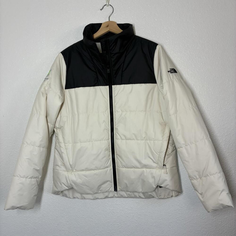 The North Face Jacket Womens Large White Black Puffer Quilted Full Zip Insulated